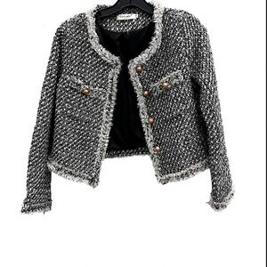 Chic Tweed Blazer with Gold Accents